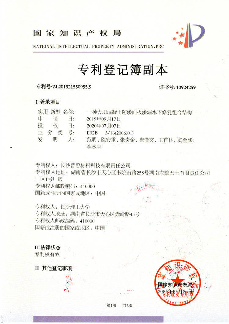 一種大壩混凝土防滲面板滲漏水下修復(fù)組合結(jié)構(gòu)